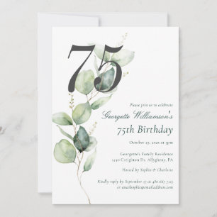 Eucalyptus Watercolor 75th Birthday Script Invitation