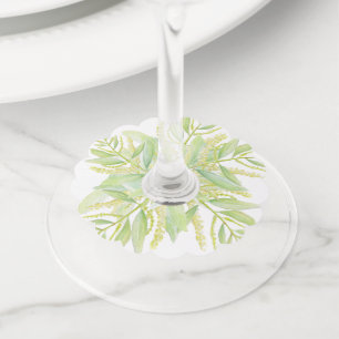 Eucalyptus watercolor art green leaves wine glass wine glass tag