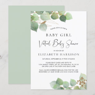 Eucalyptus Watercolor Baby Girl Virtual Shower Invitation