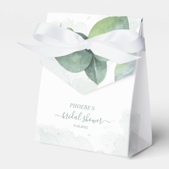 Eucalyptus Watercolor Botanical Bridal Shower Favour Box (Front Side)
