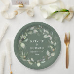 Eucalyptus watercolor botanical green wedding paper plate<br><div class="desc">Watercolor eucalyptus botanical green foliage wedding favour party decor paper plates. Part of a complete wedding suite</div>