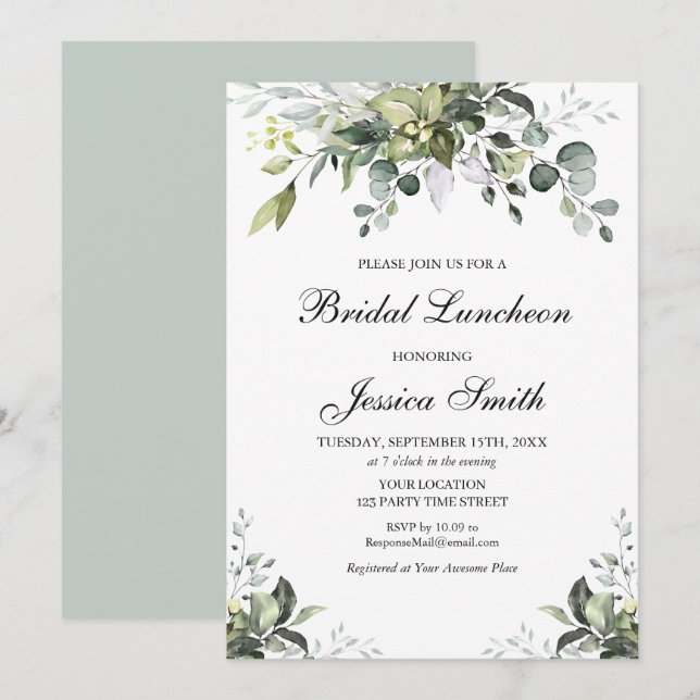 Eucalyptus Watercolor Bridal Luncheon Invitation (Front/Back)