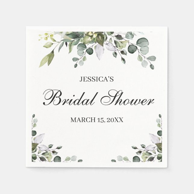 Eucalyptus Watercolor Bridal Shower Napkins (Front)