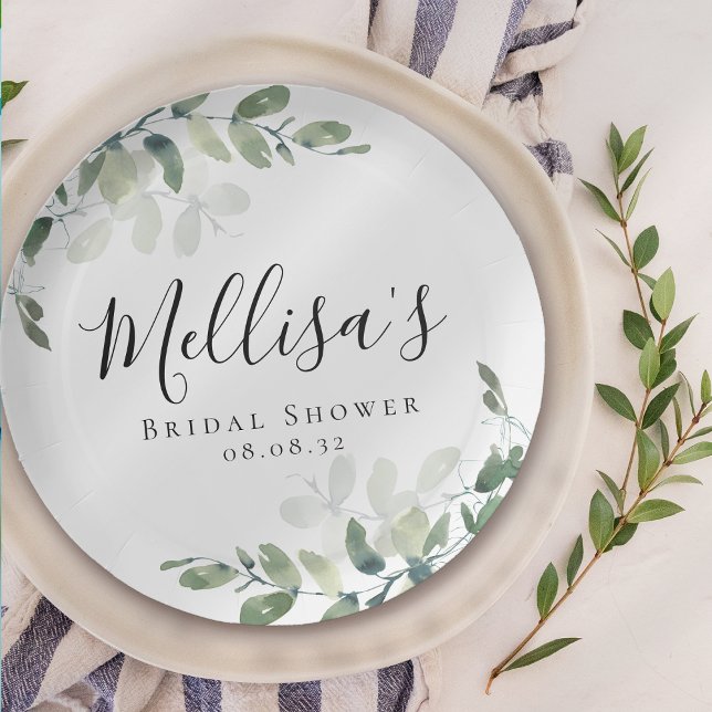 Eucalyptus Watercolor Bridal Shower  Paper Plate (Creator Uploaded)
