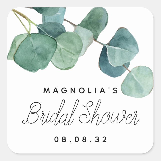 Eucalyptus Watercolor Bridal Shower  Square Sticke Square Sticker (Front)