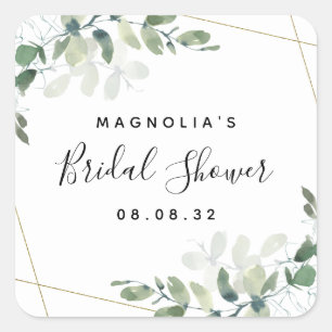 Eucalyptus Watercolor Bridal Shower  Square Sticke Square Sticker