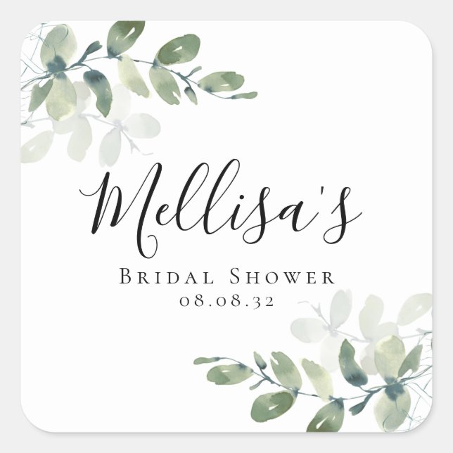 Eucalyptus Watercolor Bridal Shower  Square Sticker (Front)