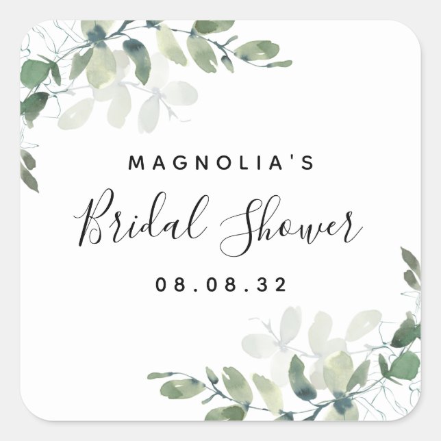 Eucalyptus Watercolor Bridal Shower  Square Sticker (Front)
