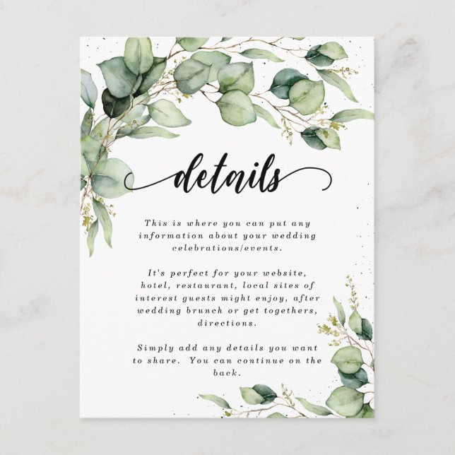 Eucalyptus Watercolor Details Enclosure Card (Front)