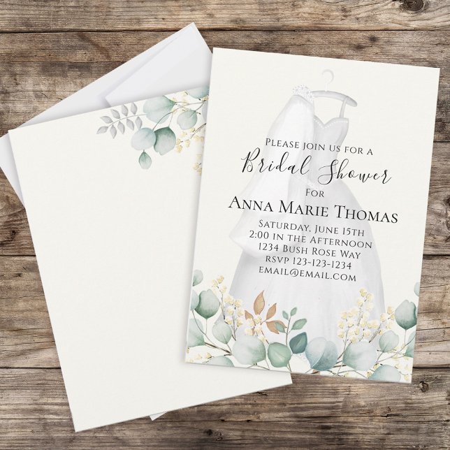 Eucalyptus Watercolor Elegant Bridal Gown Floral Invitation (Creator Uploaded)