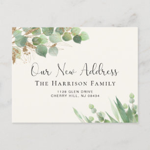 Eucalyptus Watercolor Family Moving Announcement Postcard
