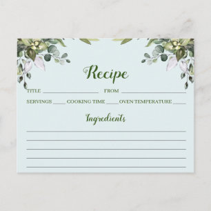Eucalyptus Watercolor Floral Recipe Card