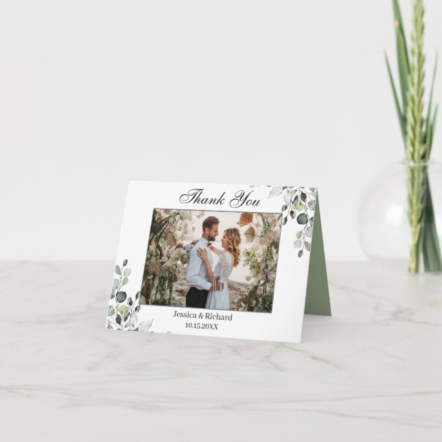 Eucalyptus Watercolor Folding PHOTO Thank You Card (Front)