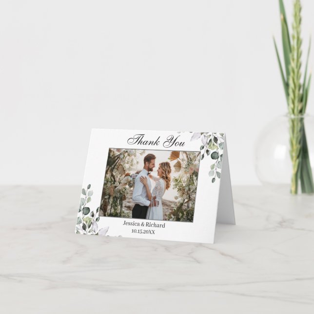 Eucalyptus Watercolor Folding PHOTO Thank You Card (Front)