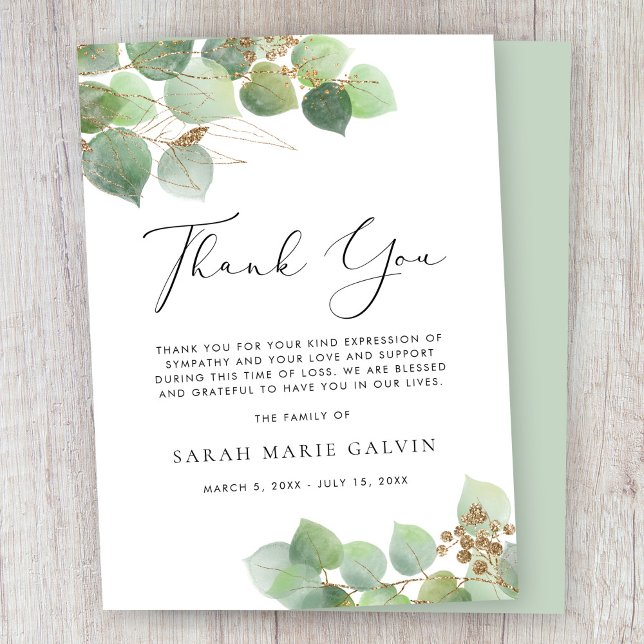 Eucalyptus Watercolor Funeral Thank You Card (Creator Uploaded)