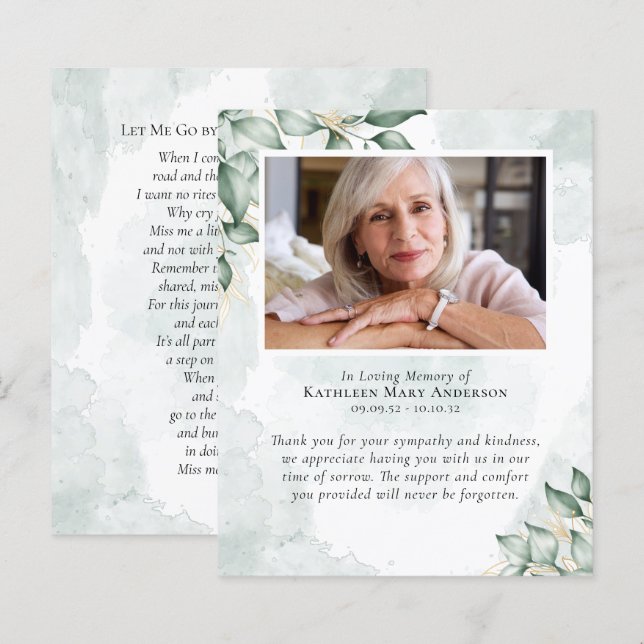 Eucalyptus Watercolor Funeral Thank You Prayer (Front/Back)