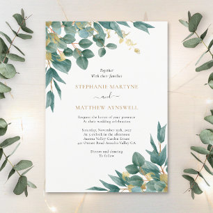 Eucalyptus Watercolor Gold Leaves Wedding Invitation