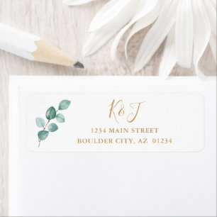 Eucalyptus Watercolor Gold Monogram Return Address