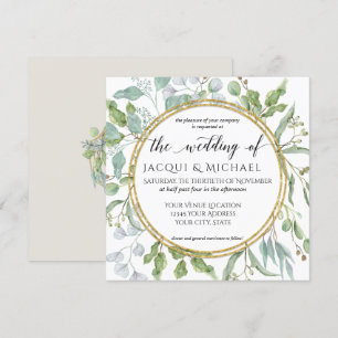 Eucalyptus Watercolor Green White Greenery Wedding Invitation