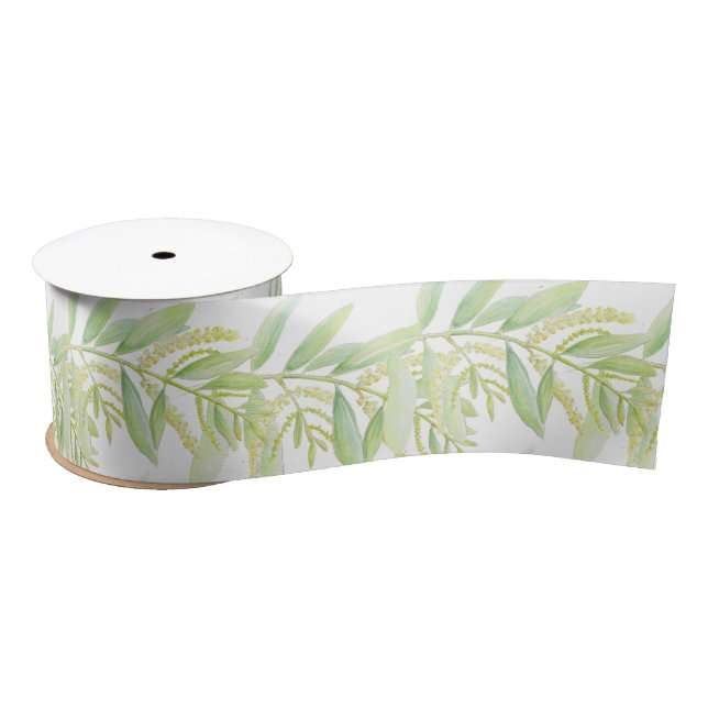 Eucalyptus watercolor green white ribbon satin ribbon (Spool)