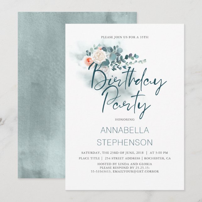 Eucalyptus | Watercolor Greenery Birthday Party Invitation (Front/Back)