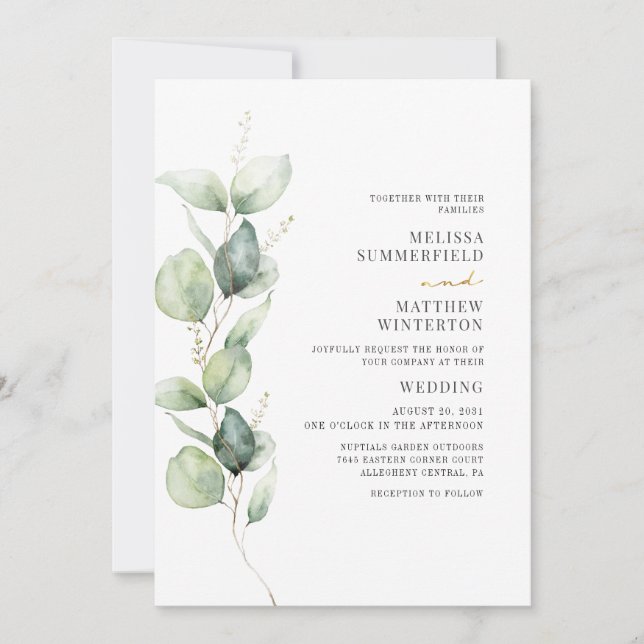 Eucalyptus Watercolor Greenery Botanical Wedding Invitation (Front)