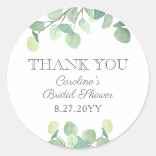 Eucalyptus Watercolor Greenery Bridal Shower Classic Round Sticker