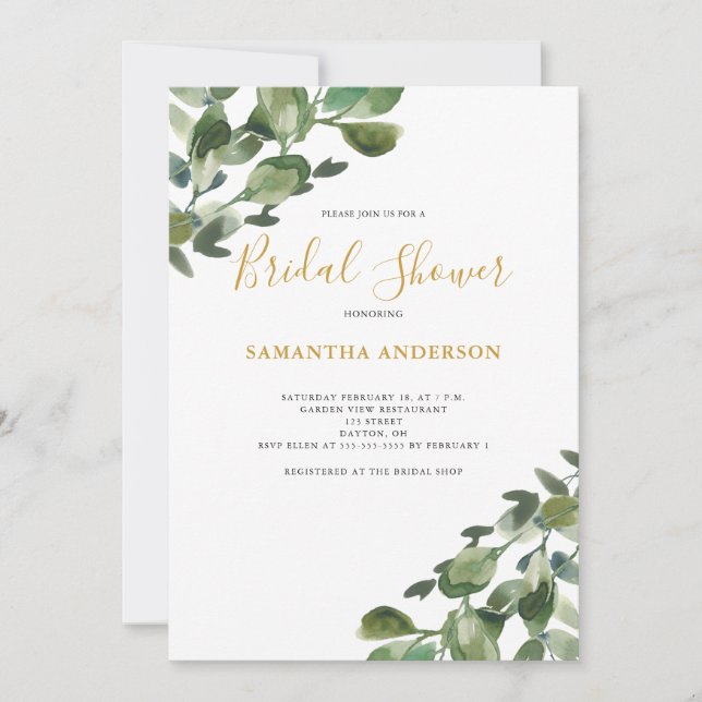 Eucalyptus Watercolor Greenery Bridal Shower  Invitation (Front)