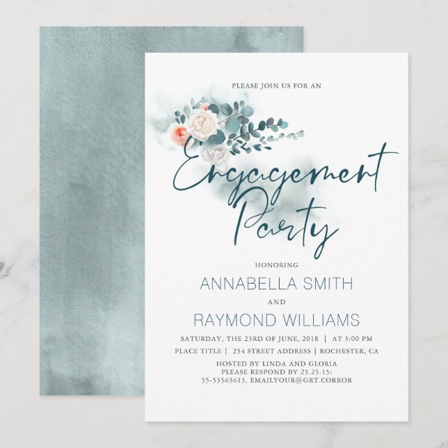 Eucalyptus | Watercolor Greenery Engagement Party Invitation (Front/Back)
