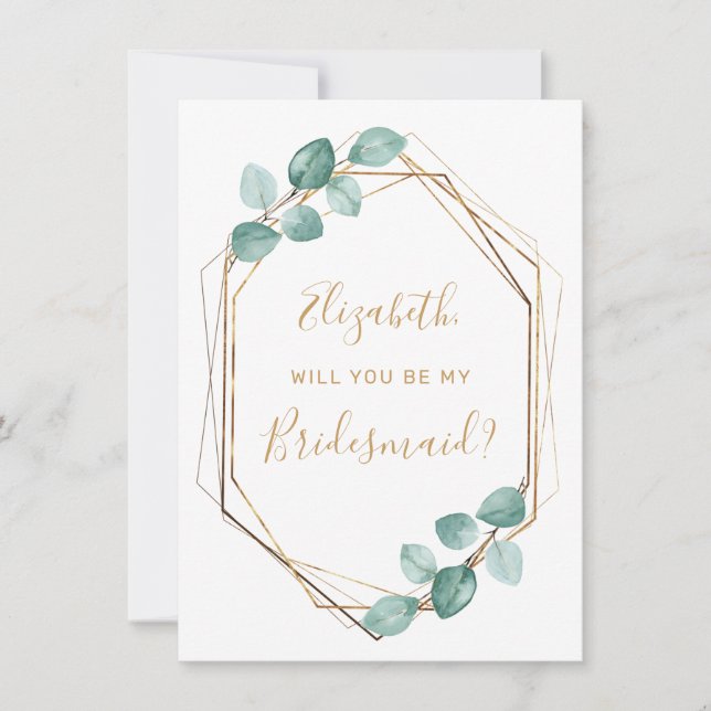Eucalyptus Watercolor Greenery Gold Bridesmaid Invitation (Front)