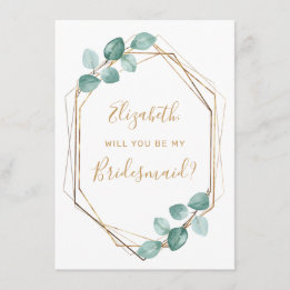 Eucalyptus Watercolor Greenery Gold Bridesmaid Invitation