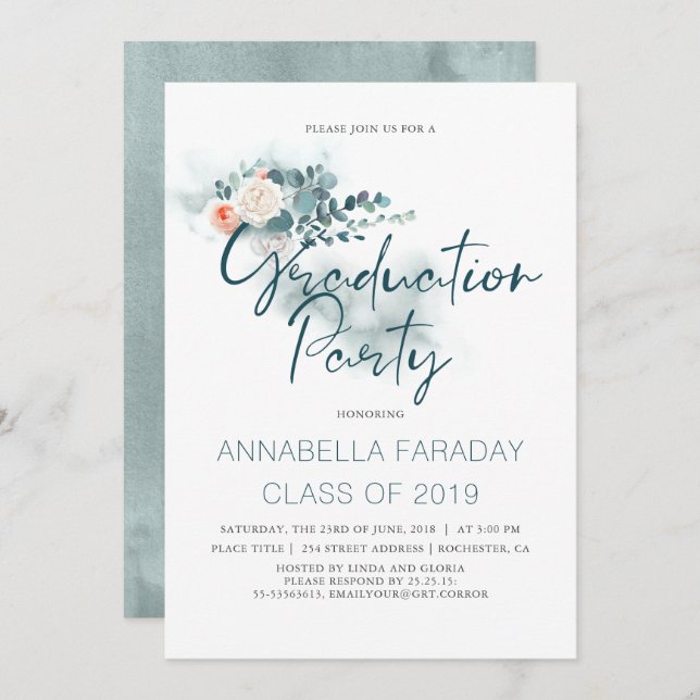 Eucalyptus | Watercolor Greenery Graduation Party Invitation (Front/Back)