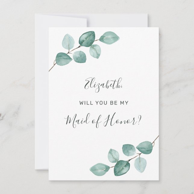 Eucalyptus Watercolor Greenery Maid of Honour  Invitation (Front)