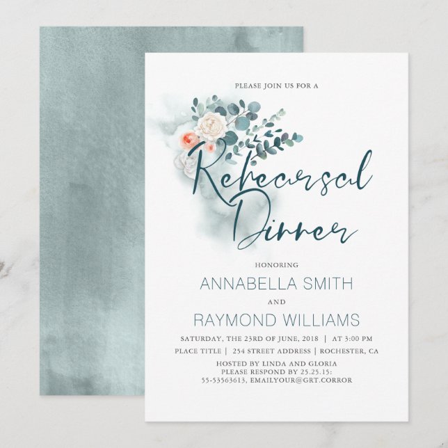 Eucalyptus | Watercolor Greenery Rehearsal Dinner Invitation (Front/Back)