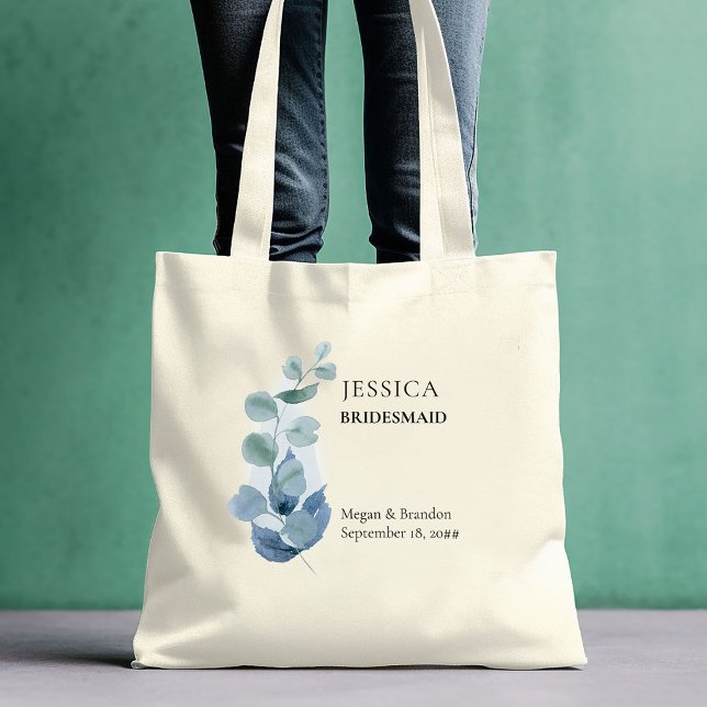 Eucalyptus Watercolor Greenery Wedding Bridesmaid Tote Bag (Eucalyptus wedding bridemaid tote bag to personalize for anyone or everyone in your bridal party)