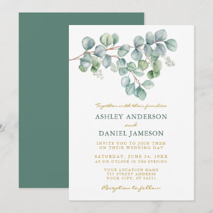 Eucalyptus Watercolor Greenery Wedding Gold Invitation
