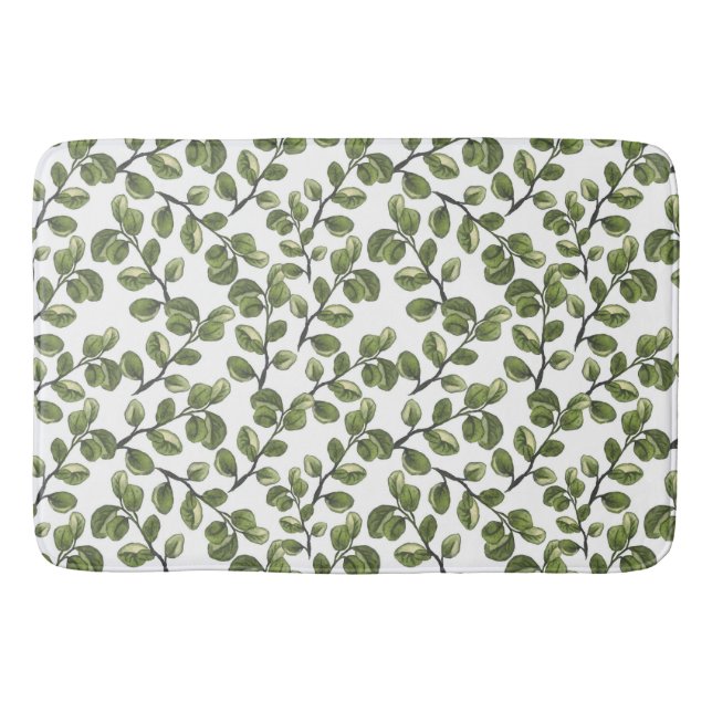 Eucalyptus watercolor leaves  bath mat (Front)