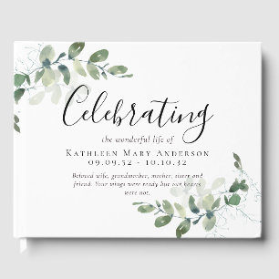 Eucalyptus Watercolor Memorial Funeral Guest Book