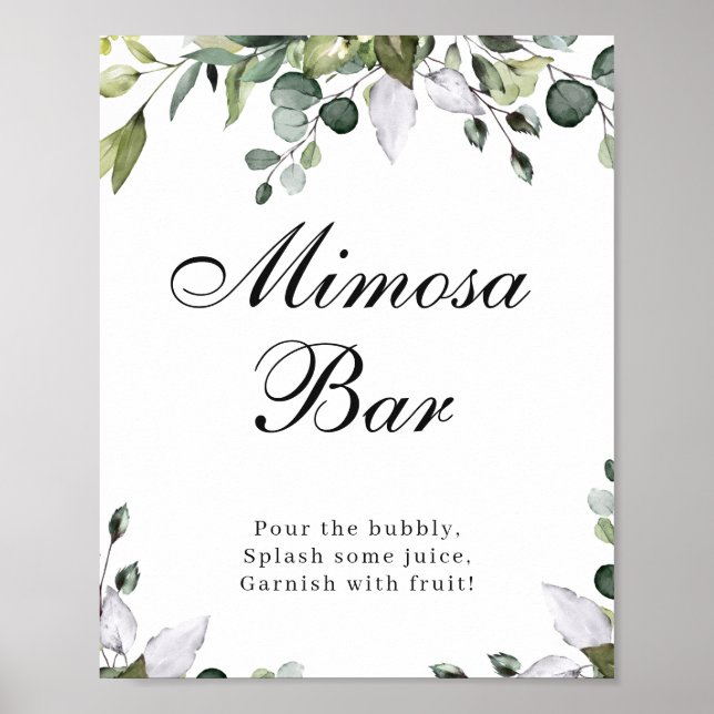 Eucalyptus Watercolor Mimosa Bar Poster Sign (Front)