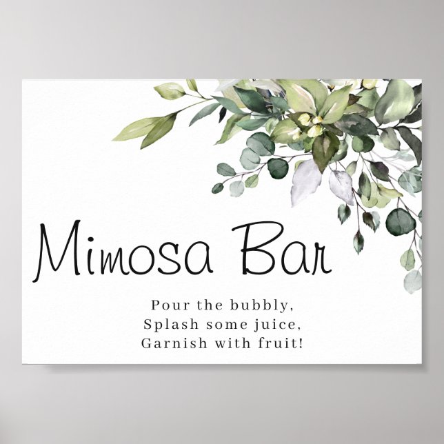 Eucalyptus Watercolor Mimosa Bar Poster Sign (Front)