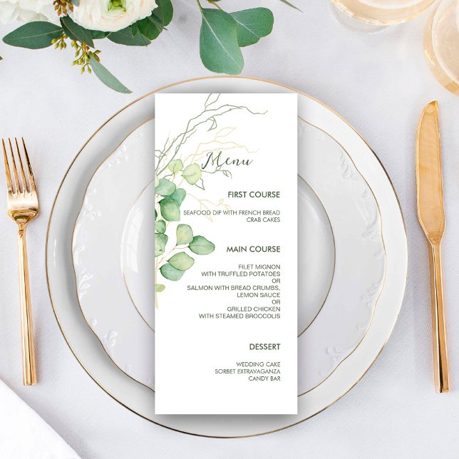 Eucalyptus Watercolor Minimalist Wedding Menu (Creator Uploaded)