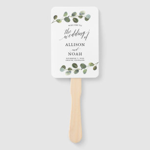Eucalyptus watercolor modern wedding program hand fan