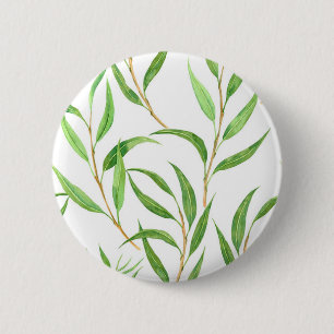 Eucalyptus watercolor pattern on white 6 cm round badge