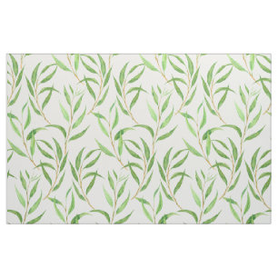 Eucalyptus watercolor pattern on white fabric