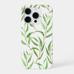 Eucalyptus watercolor pattern on white iPhone 16 pro case