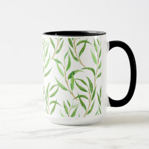 Eucalyptus watercolor pattern on white mug