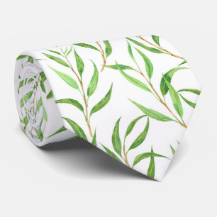 Eucalyptus watercolor pattern on white tie