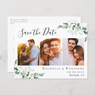 Eucalyptus Watercolor Photo Wedding Save the Date Announcement Postcard