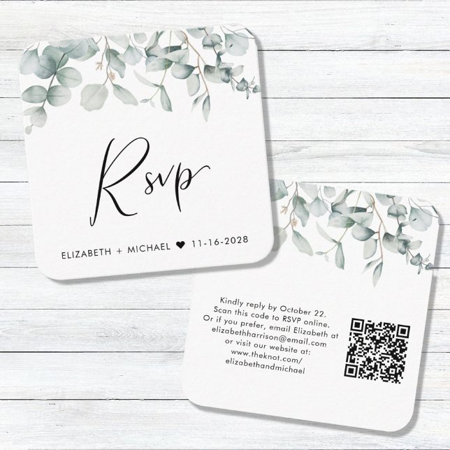 Eucalyptus Watercolor QR Code Wedding RSVP Enclosure Card (Creator Uploaded)