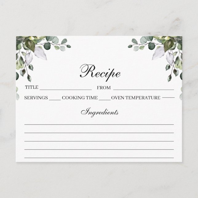 Eucalyptus Watercolor Recipe Card (Front)
